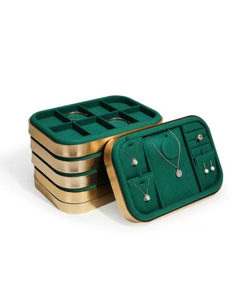 Luxury Premium Gold Green Velvet Jewelry Ring Display Tray