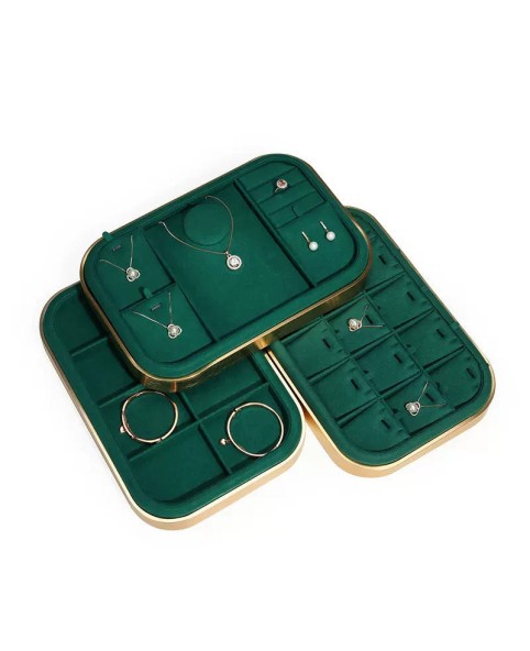 Luxury Premium Gold Green Velvet Jewelry Necklace and Pendant Display Tray