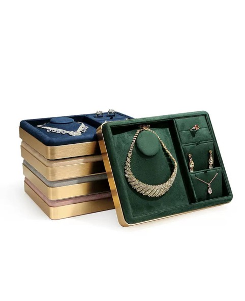 Vassoio da esposizione per set di gioielli al dettaglio in velluto blu navy premium di lusso in oro premium