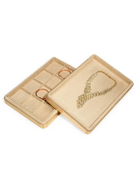 Premium Luxury Gold Premium Khaki Velvet Jewelry Bracelet Tray