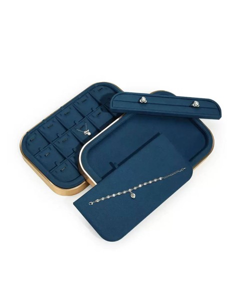 Luxury Gold Lake Blue Velvet Retail Jewelry Set Display Tray For Sale