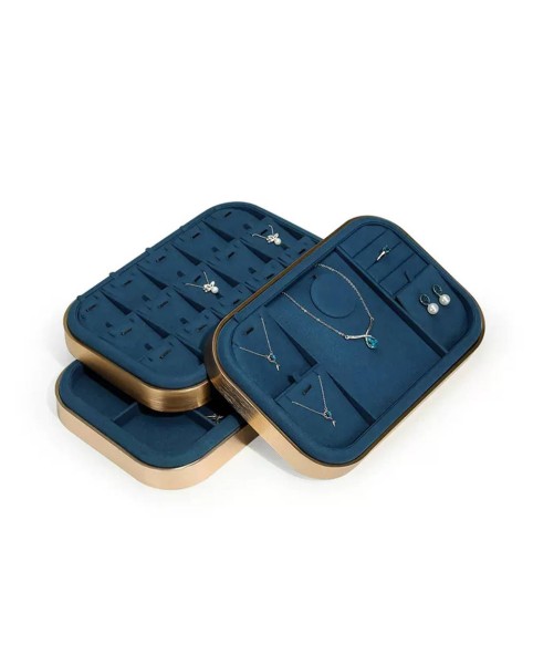 Luxury Gold Lake Blue Velvet Retail Jewelry Set Display Tray For Sale