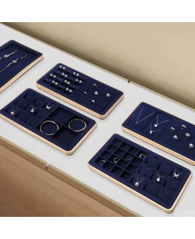 Luxury Navy Blue Velvet Retail Jewelry Necklace Display Tray