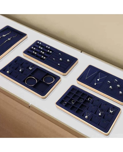 Navy Blue Velvet Retail Jewelry Earring and Ring Display Tray