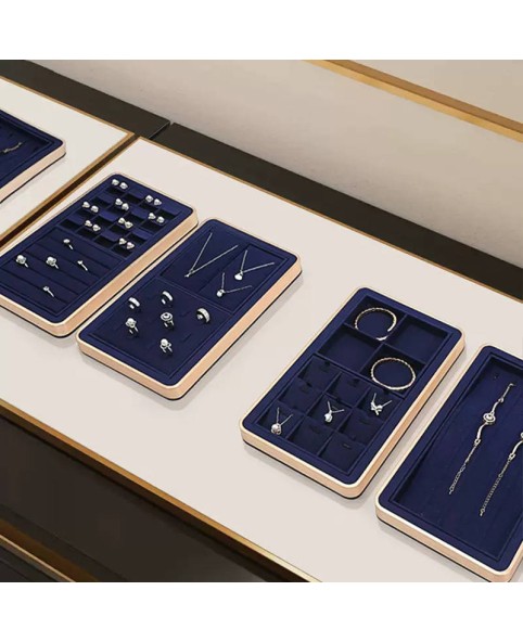 Navy Blue Velvet Retail Ring And Necklace Display Tray For Sale