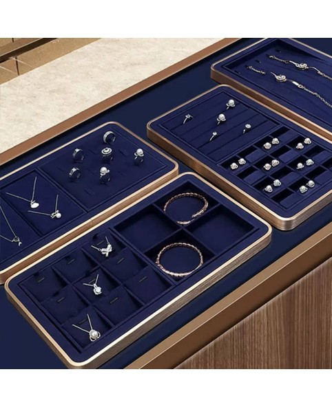 Retangular Navy Blue  Velvet Retail Bangle And Necklace Display Tray