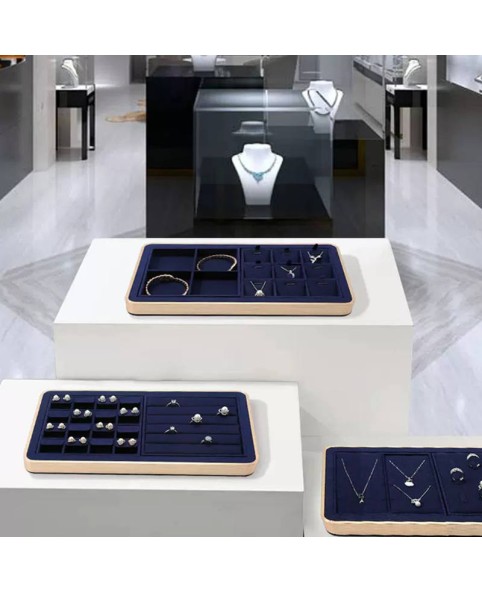 Luxury Navy Blue Velvet Retail Jewelry Bracelet Display Tray