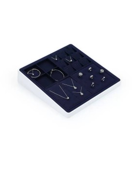 Premium Navy Blue Velvet White Trim Jewelry Tray For Sale
