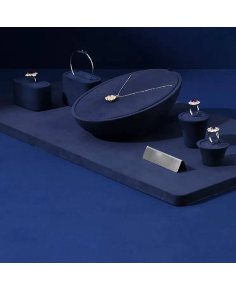 Premium Navy Blue Velvet Jewelry Display Set For Sale