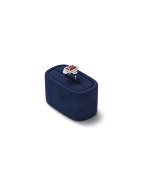 Soporte de exhibición de anillo con ranura de terciopelo azul marino a la venta