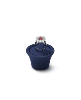 Soporte de exhibición de anillo pequeño de terciopelo azul marino premium a la venta
