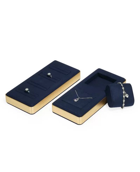 Luxuriöse Premium-Halsketten-Präsentationstabletts aus marineblauem Samt für den Einzelhandel