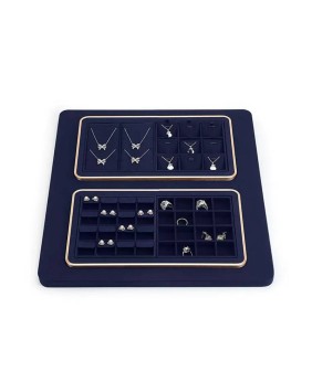 Luxury Navy Blue Velvet Rectangular Retail Jewelry Showcase Display Tray