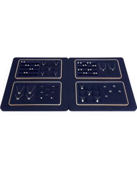 Luxury Navy Blue Velvet Rectangular Jewelry Tray For Sale