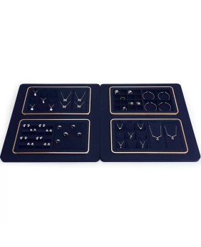 Luxury Premium Rectangular Retail Navy Blue Velvet Jewelry Display Tray