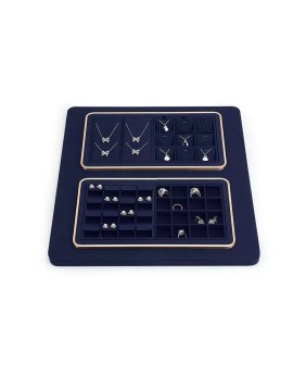 Luxury Rectangular Navy Blue Velvet Jewelry Showcase Display Tray