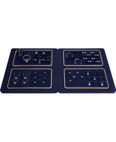 Premium Navy Blue Velvet Rectangular Jewelry Display Tray For Sale