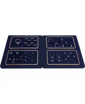 Premium Navy Blue Velvet Rectangular Jewelry Showcase Display Tray