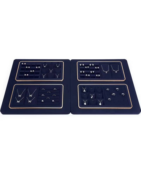 Premium Navy Blue Velvet Rectangular Jewelry Tray For Sale