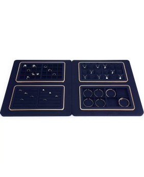 Premium Navy Blue Velvet Rectangular Retail Jewelry Showcase Display Tray