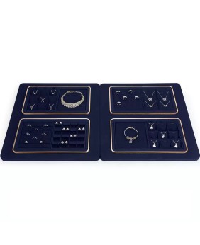 Premium Navy Blue Velvet Rectangular Retail Jewelry Tray For Sale