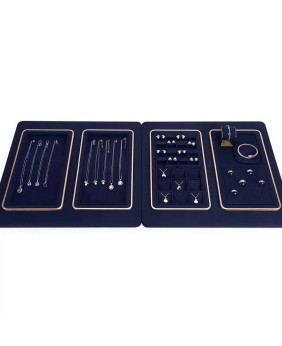 Premium Rectangular Retail Navy Blue Velvet Jewelry Tray
