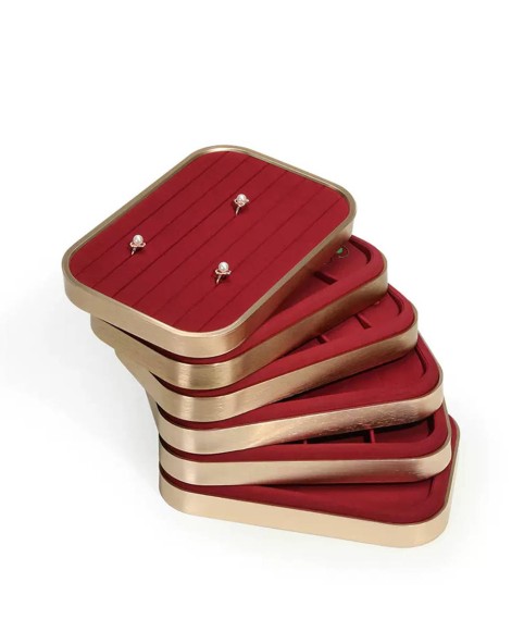 Luxury Premium Gold Red Velvet Retail Jewelry Sets Display Tray For Sale