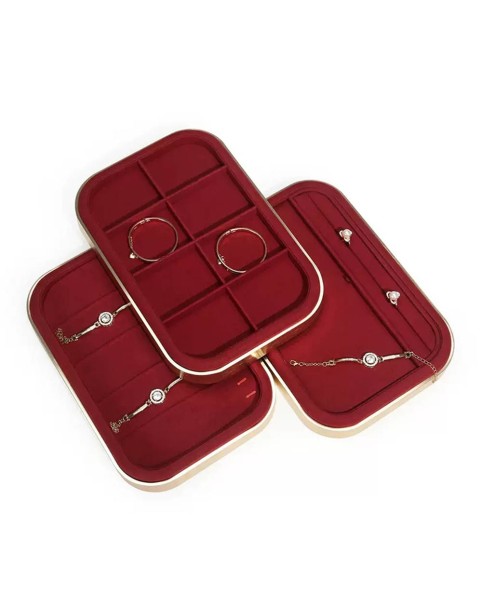 Luxury Premium Gold Red Velvet Retail Jewelry Sets Display Tray For Sale