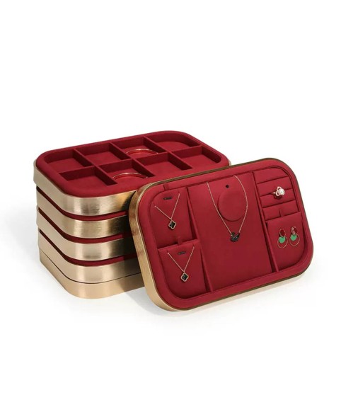 Luxury Premium Gold Red Velvet Retail Pendant and Necklace Display Tray For Sale