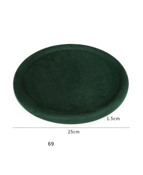 Hochwertiges kleines rundes Schmuck-Präsentationstablett aus grünem Samt zum Verkauf