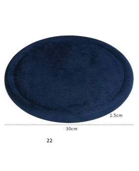 Bandeja de presentación de joyería redonda grande de terciopelo azul marino de primera calidad a la venta