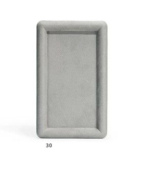 Bandeja de presentación de joyería rectangular de terciopelo gris claro de primera calidad a la venta