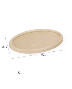 Luxuriöses ovales Schmuck-Präsentationstablett aus khakifarbenem Samt zu verkaufen