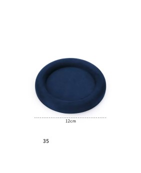 Luxe marineblauw fluweel klein rond sieradenpresentatieblad te koop