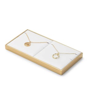 Plateau de présentation de collier double en velours blanc de qualité supérieure avec bordure dorée