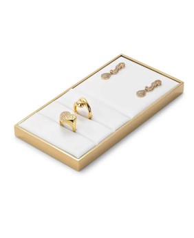 Premium-Ohrring- und Ringablage aus weißem Samt mit Goldbesatz