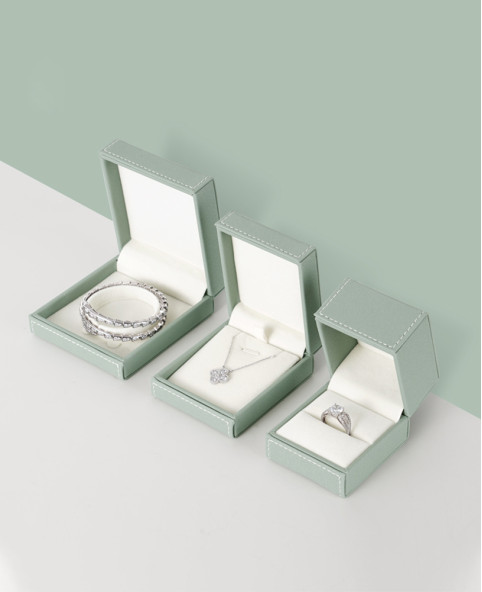 Luxury Light Green Leather Jewelry Gift Box Ring Packaging Box