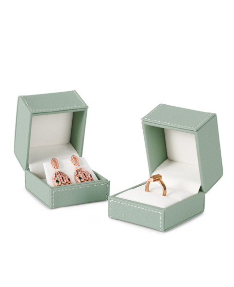 Luxury Light Green Leather Jewelry Gift Box Ring Packaging Box