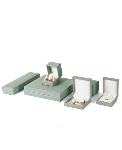 Luxury Light Green Leather Jewelry Gift Box Ring Packaging Box