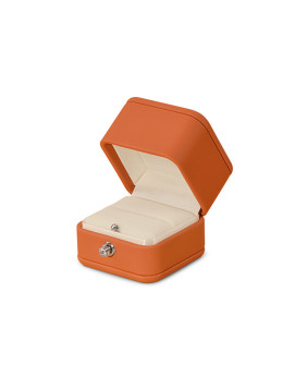 Caja de regalo de cuero naranja de lujo para joyería, caja de embalaje para anillos a la venta