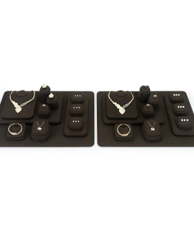 Luxuriöses Premium-Schmuckdisplayset aus braunem Samt für den Einzelhandel