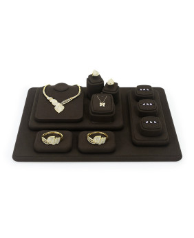 Premium Luxus Schmuck Vitrine Display Set aus braunem Samt zu verkaufen