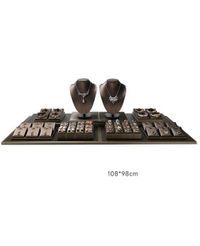 Set Display Perhiasan Kulit Coklat Mewah Baru