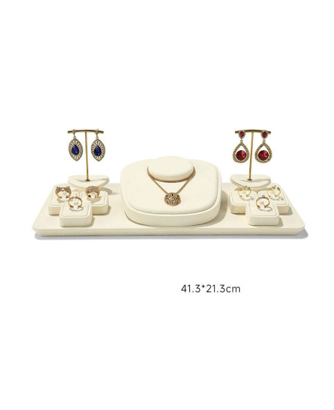 Retail Premium Off White Velvet Sieraden Showcase Display Set Te Koop