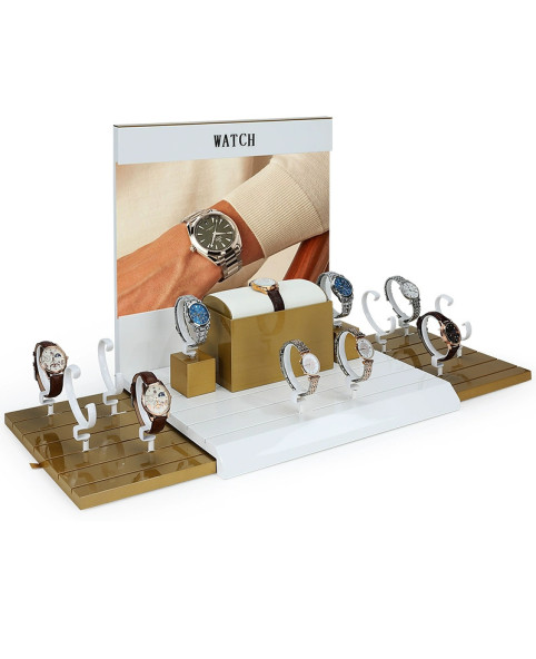 Premium gouden en witte horloge display houder standaard