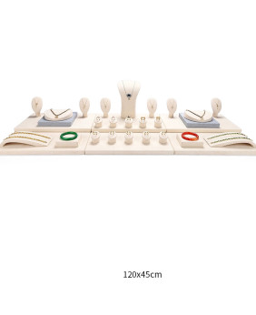 Premium New Off White Velvet Jewelry Showcase Display Set For Display Case