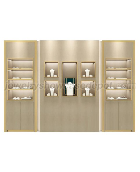 Etalase Display Perhiasan Kayu Modern Kustom yang Dipasang di Dinding