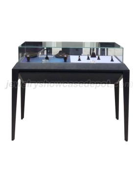 Custom Black Stainless Steel Tempered Glass Jewelry Store Display Case