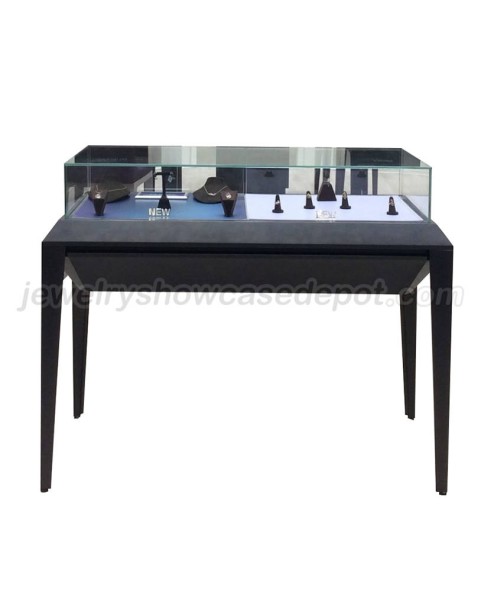 Custom Black Stainless Steel Tempered Glass Jewelry Store Display Case