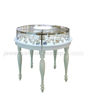 Custom White Round Tempered Glass Lighted Jewelry Display Cases